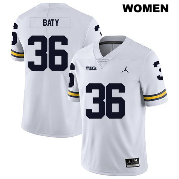 Women's NCAA Michigan Wolverines Ramsey Baty #36 White Jordan Brand Authentic Stitched Legend Football College Jersey BW25F58RN